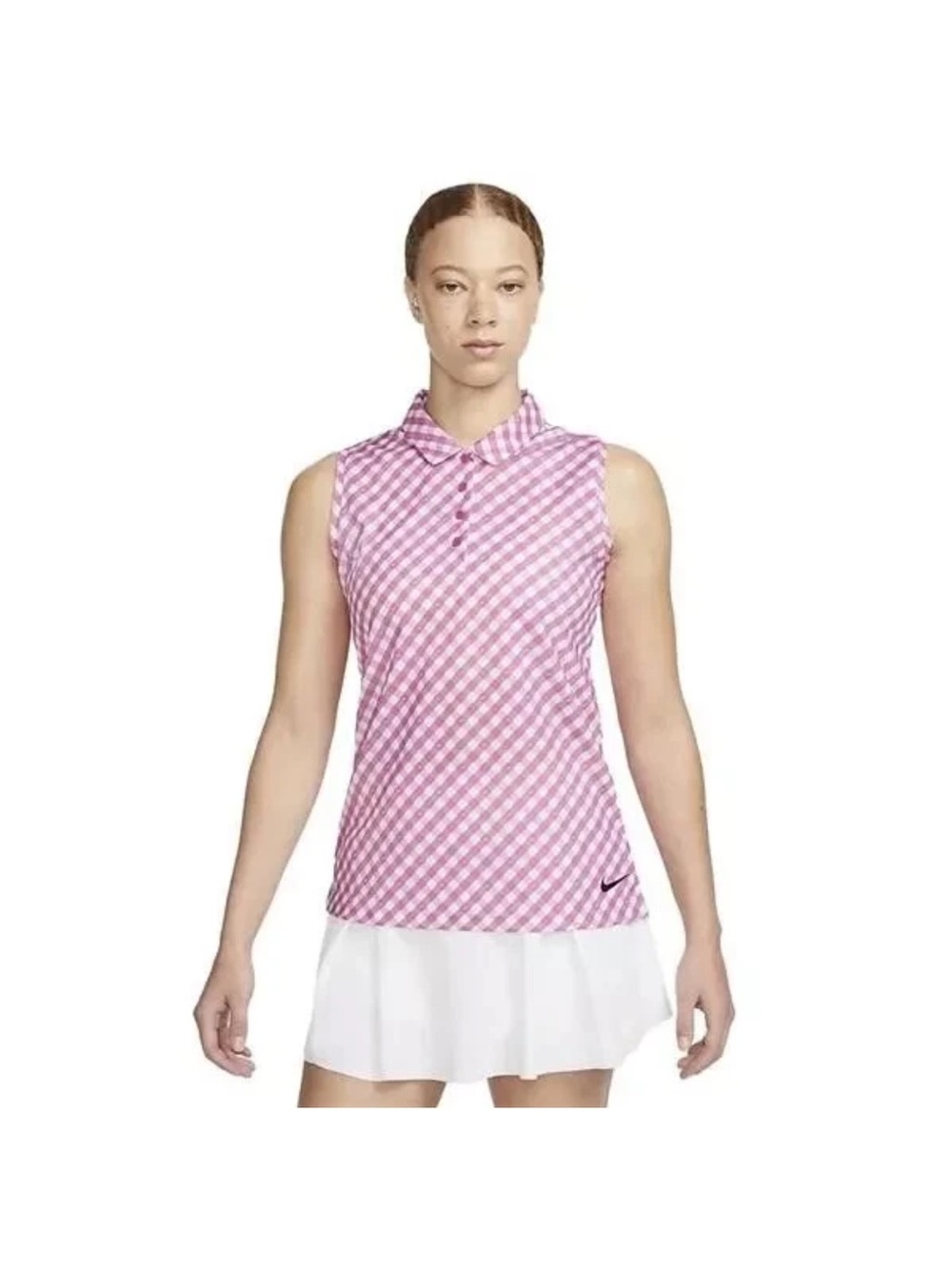 Nike Dri-FIT Victory Gingham Sleeveless Polo – Pink & White – Women’s M
